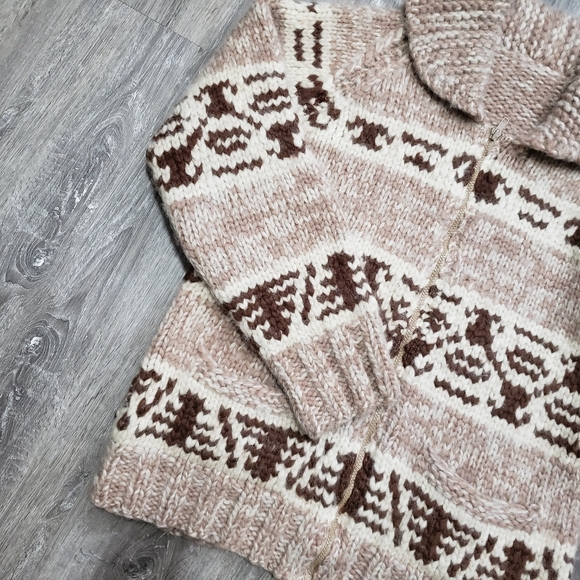 Vintage * Hand Knit Cowichan Sweater * Sz M L XL - Picture 6 of 11